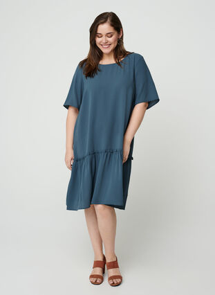 Short dress with ruffled hem, Dark Slate, Model image number 2