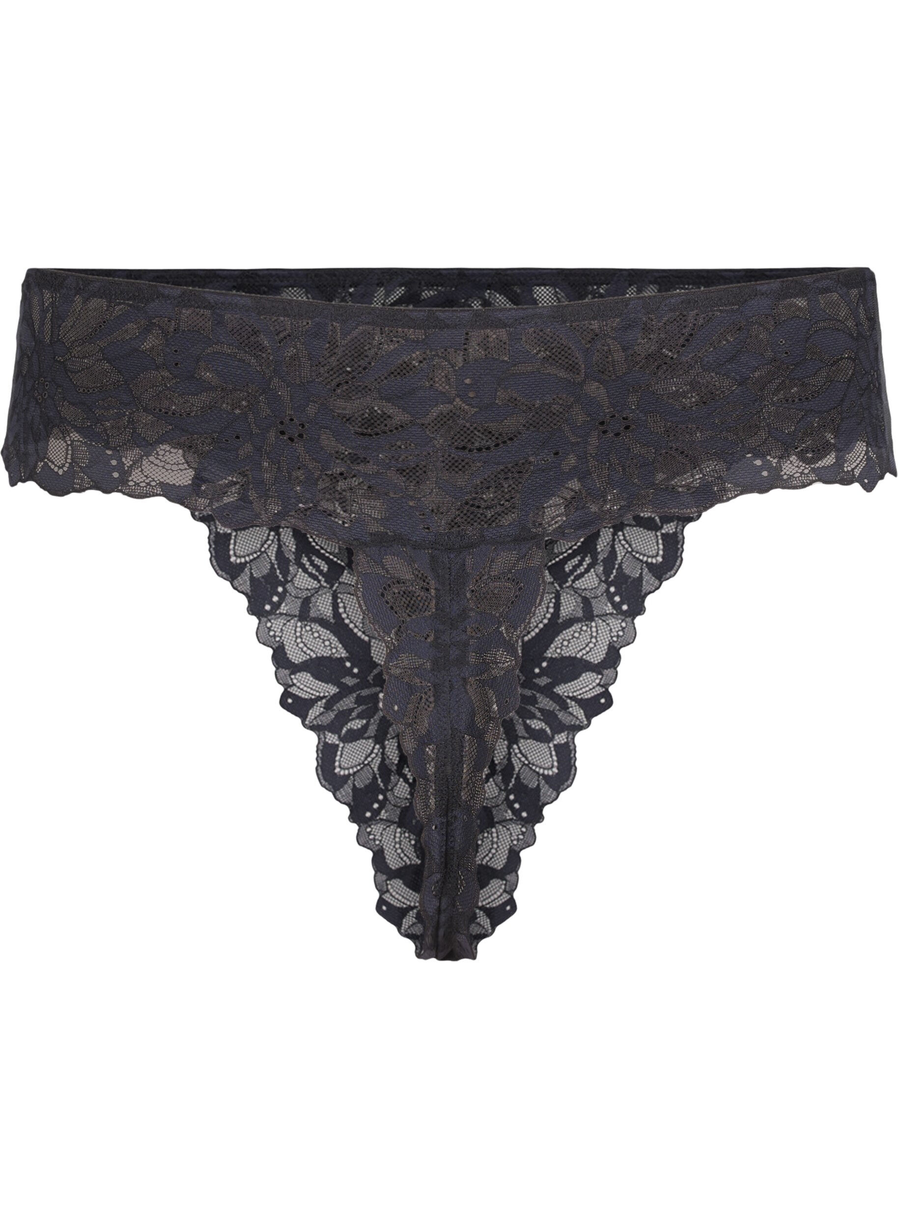 Zizzifashion Crotchless lace thong, Black, Packshot image number 1