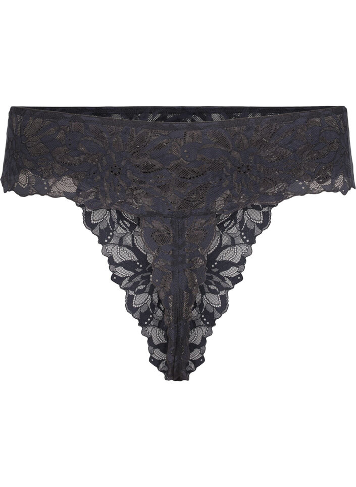 Crotchless lace thong, Black, Packshot image number 1