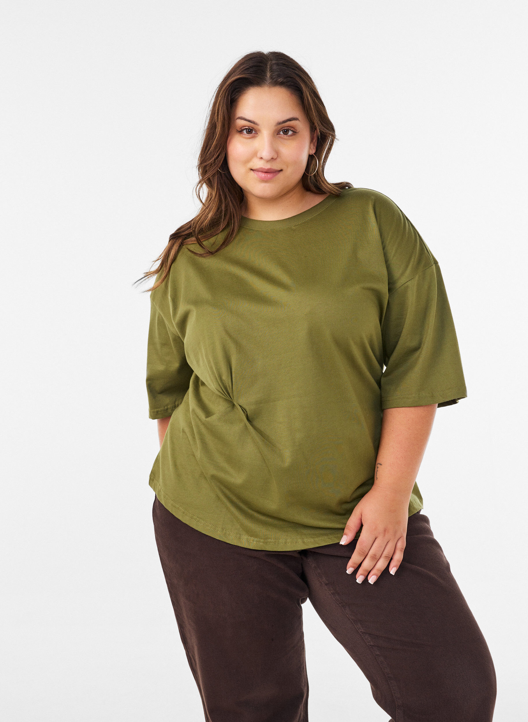 ZizzifashionT-shirt with draped detail, Green, Model image number 0