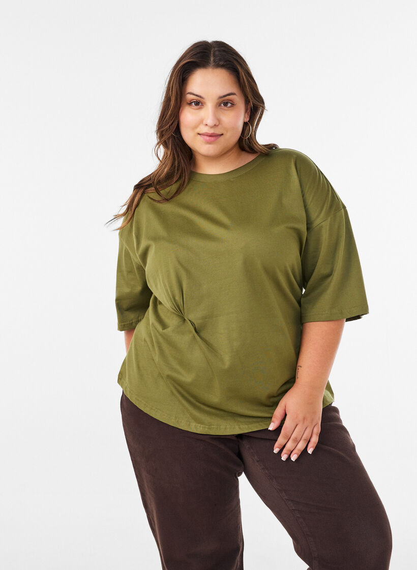 T-shirt with draped detail, Green, Model image number 0