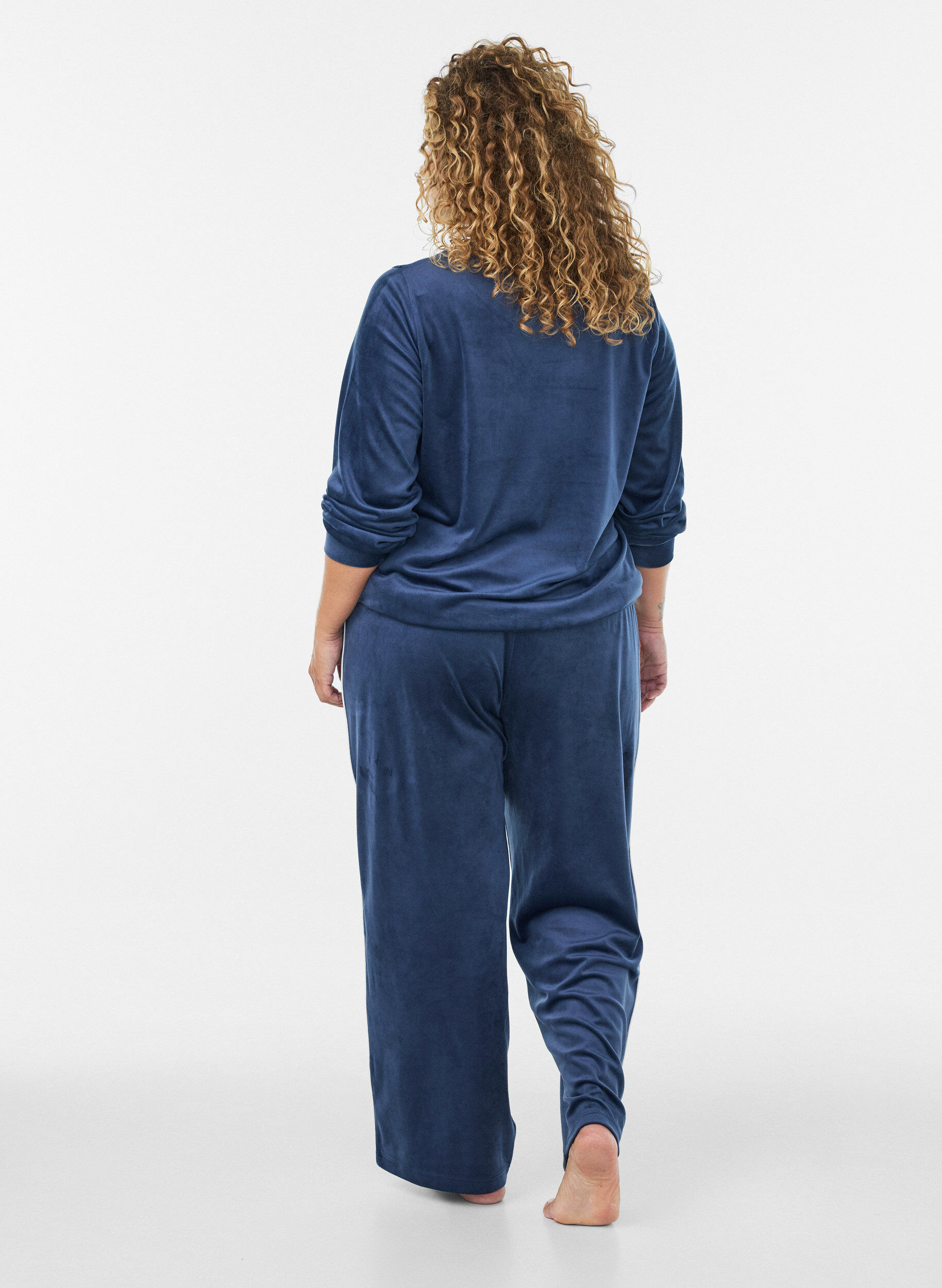 ZizzifashionVelour blouse with embroidered text, Blue, Model image number 2