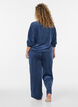 Velour blouse with embroidered text, Blue, Model image number 2