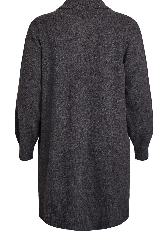 Short knit dress with polo collar and buttons, Dark Grey, Packshot image number 1