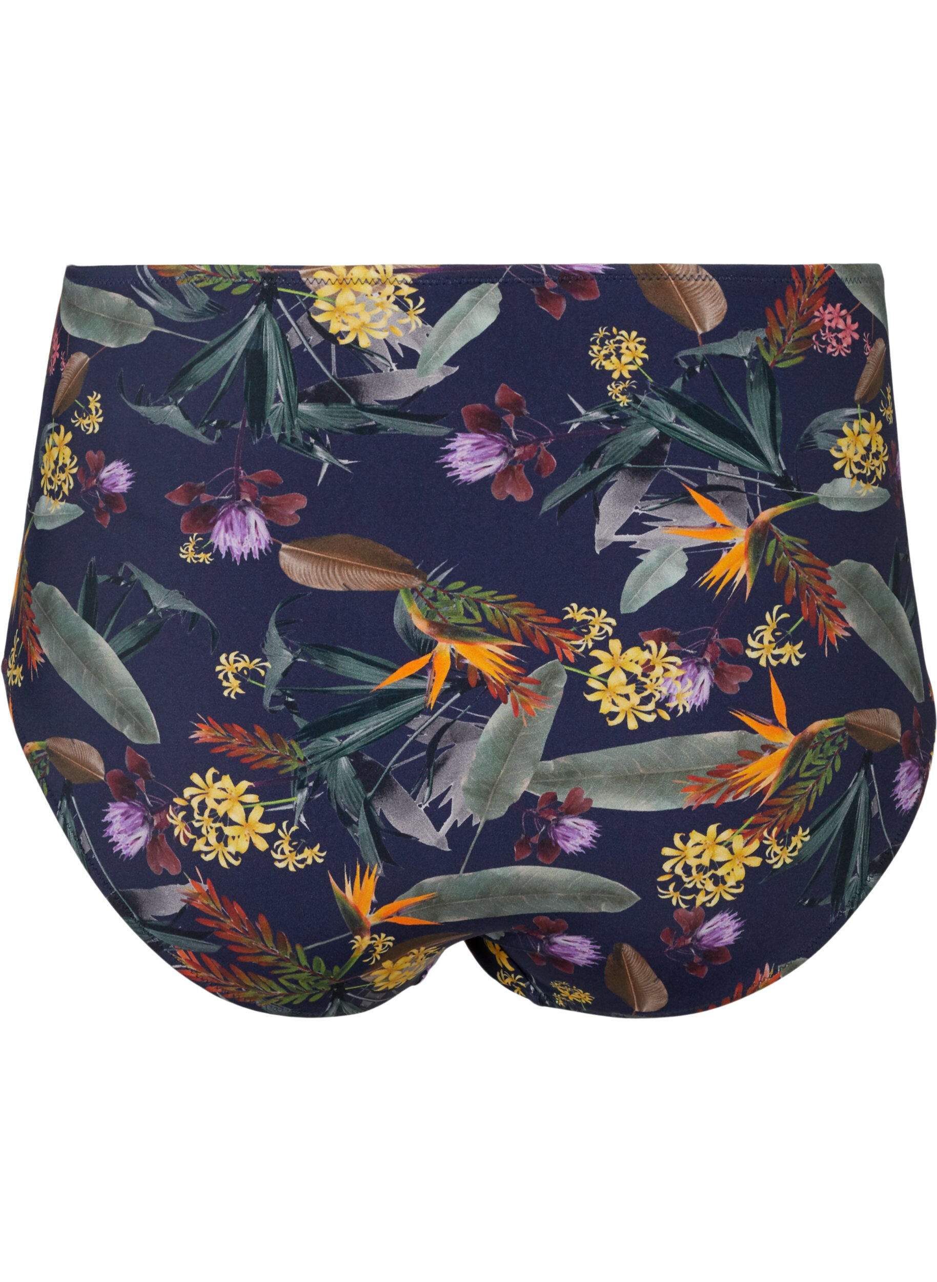 Zizzifashion High-waisted bikini bottoms with floral print, Night Sky Flower, Packshot image number 1