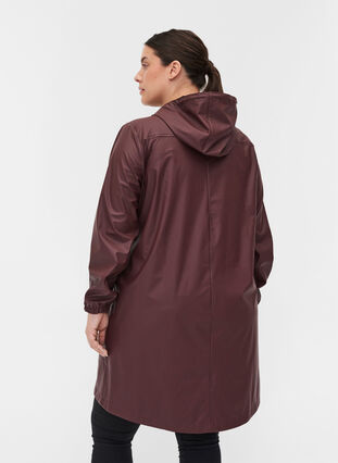 Rain jacket with hood and button fastening, Bitter Chocolate, Model image number 1