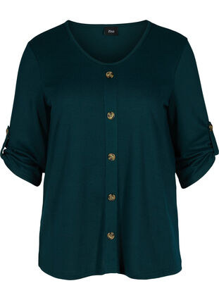Blouse with buttons and 3/4 sleeves, Ponderosa Pine, Packshot image number 0