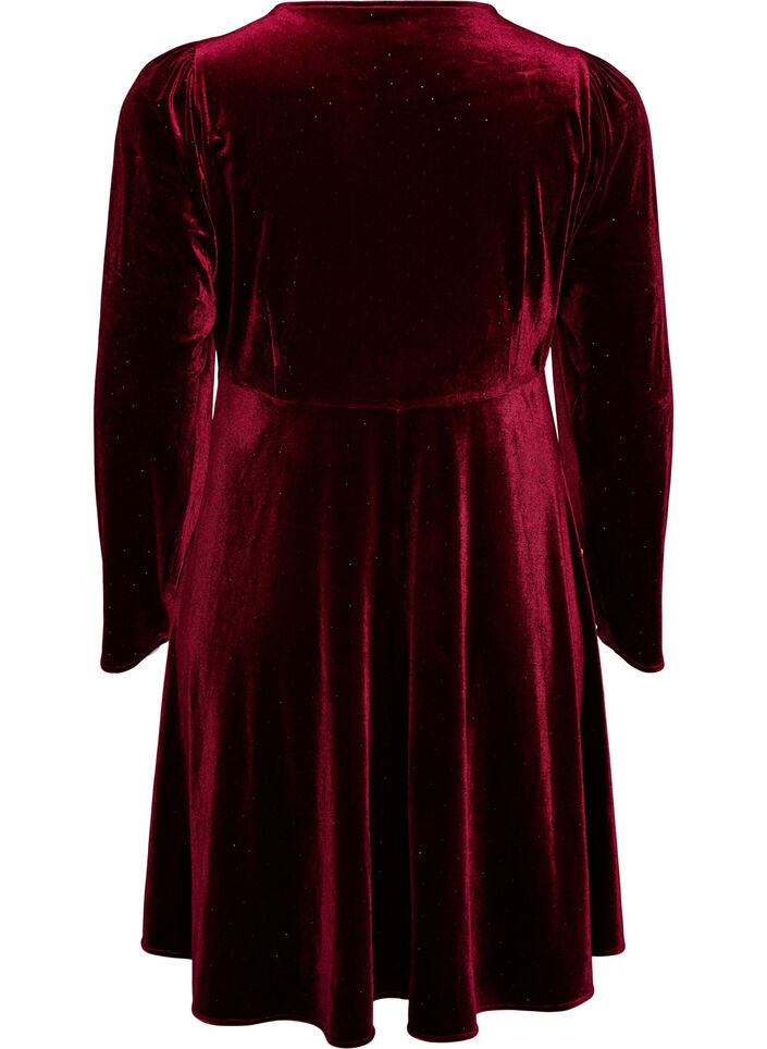 Velvet dress with rhinestones and A-line shape, Red, Packshot image number 1