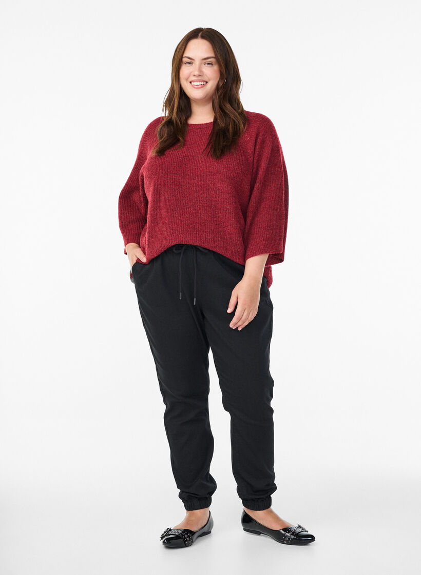 Ribbed jumper with 3/4 sleeves, Red, Model image number 1