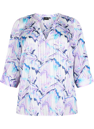 Printed blouse with 3/4 sleeves, Blue Lilac AOP, Packshot image number 0