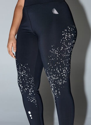 Cropped sports tights with reflectors, Black, Model image number 2