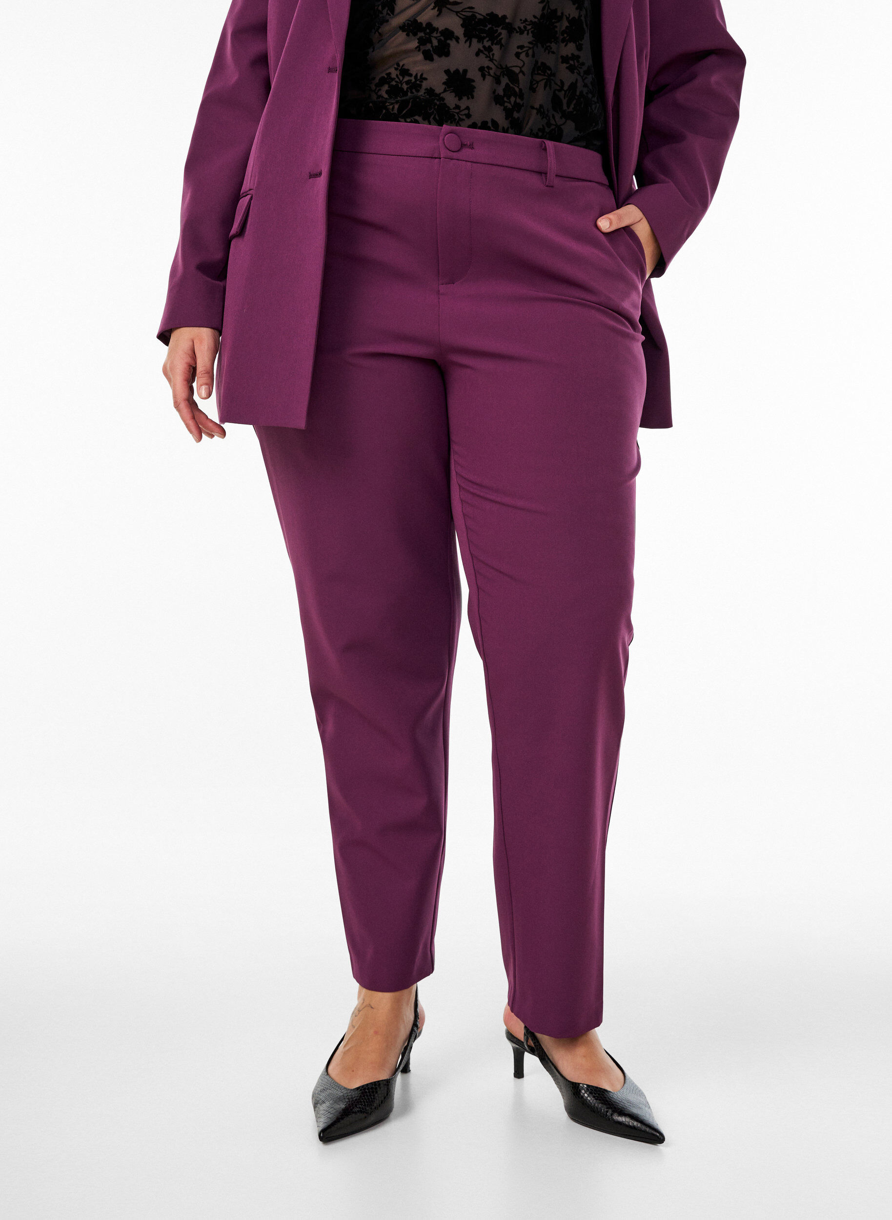 ZizzifashionTrousers with pockets and straight legs, Purple, Model image number 2
