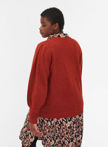 Melange knit sweater with puff sleeves, Sequoia Mel., Model image number 1