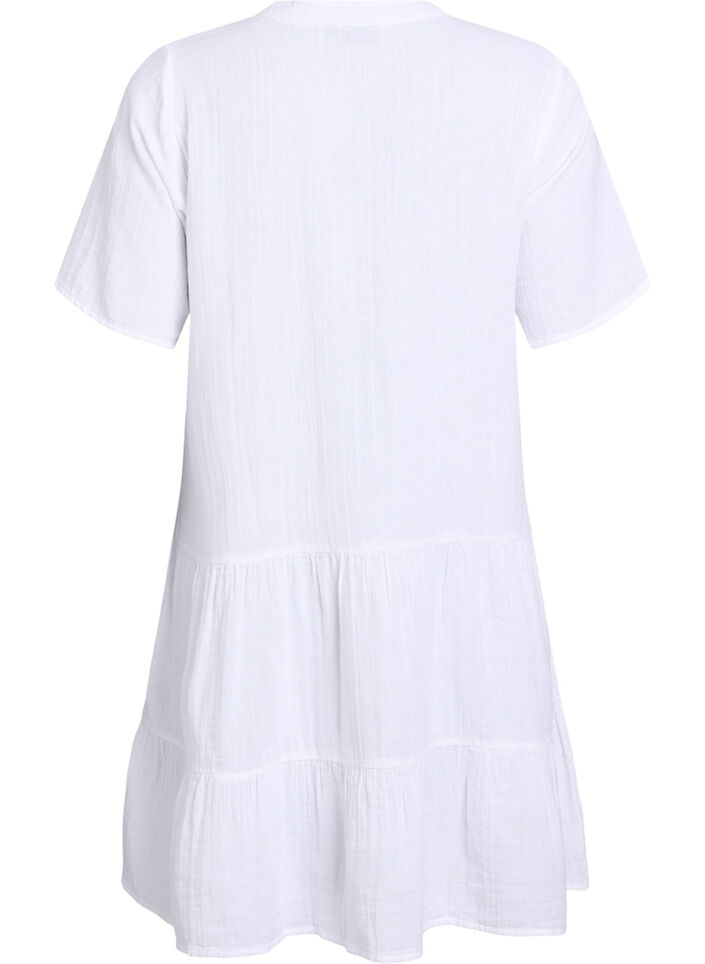 Short A-line dress in cotton muslin, White, Packshot image number 1