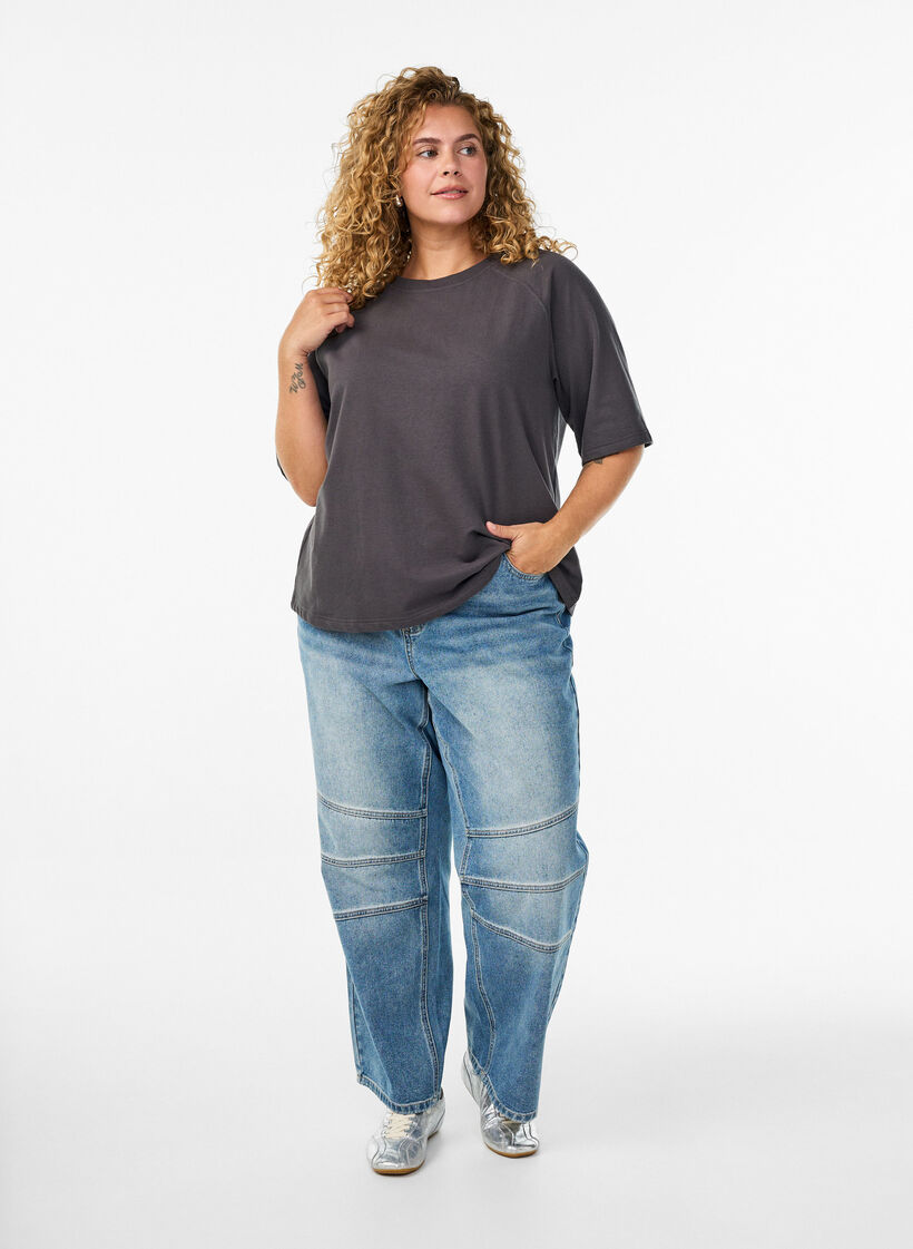 Jersey blouse with 1/2 raglan sleeves, Dark Grey, Model image number 1