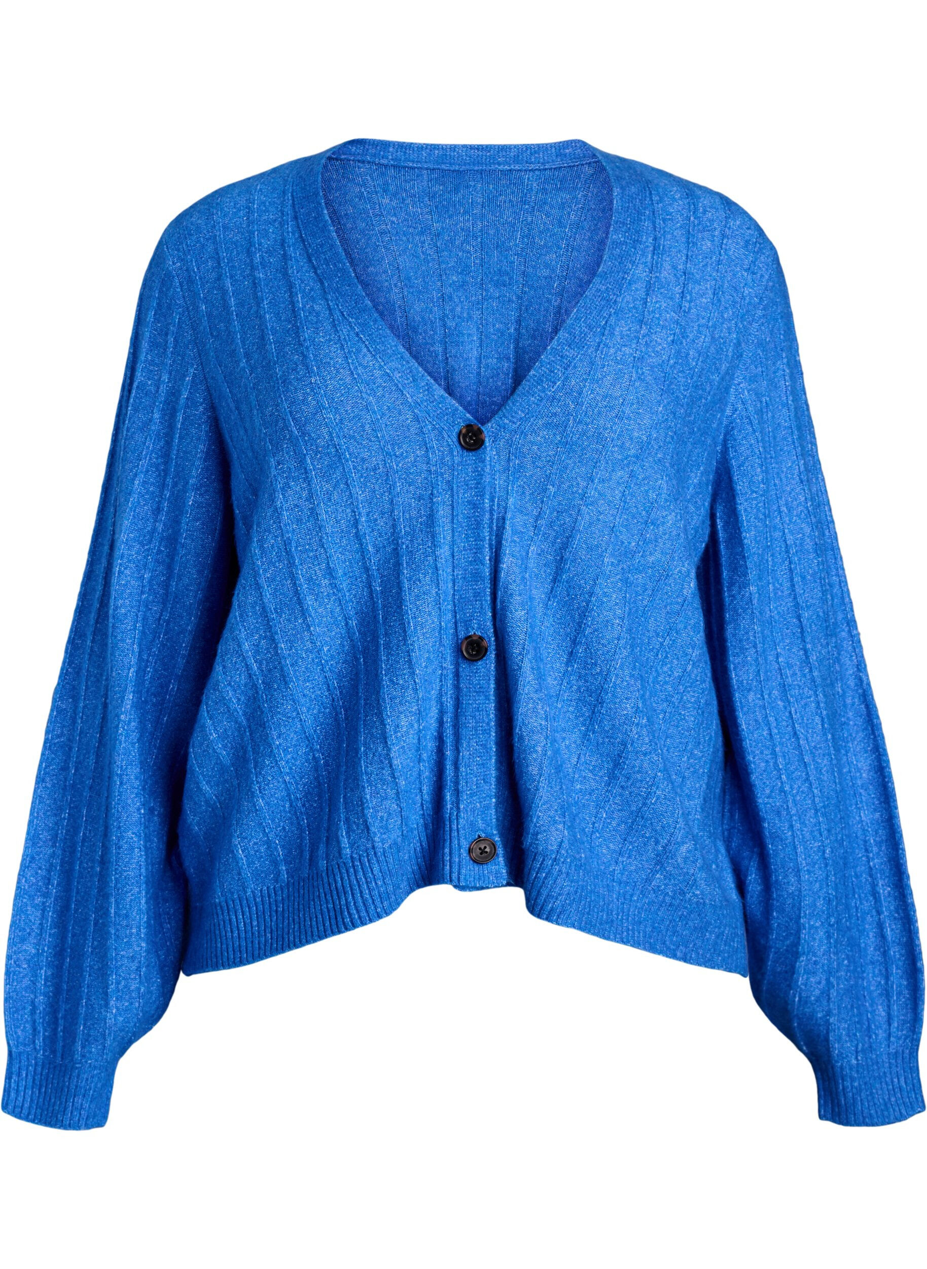 Cardigan with a ribbed texture and balloon sleeves