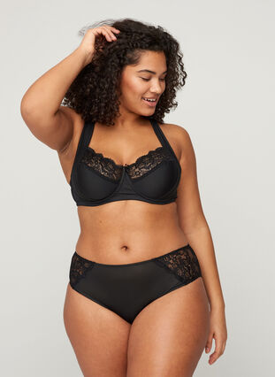 Underwired bra with lace, Black, Model image number 2
