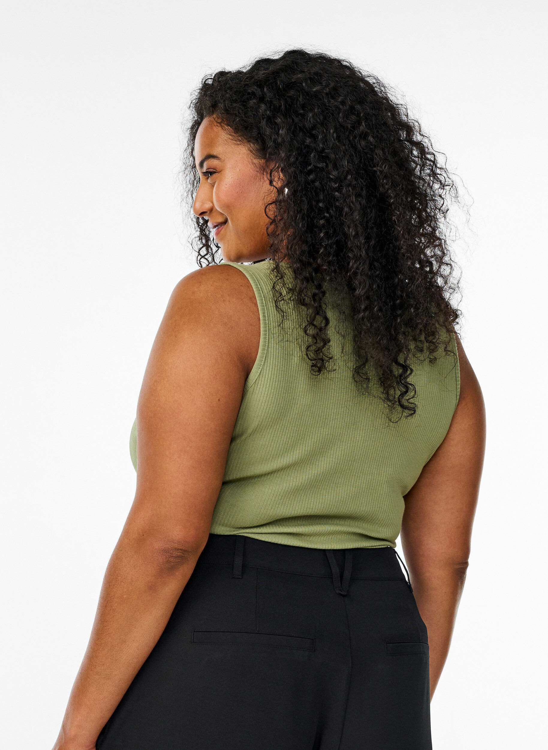 Zizzifashion Slim-fit tank top with rhinestones, Green, Model image number 2