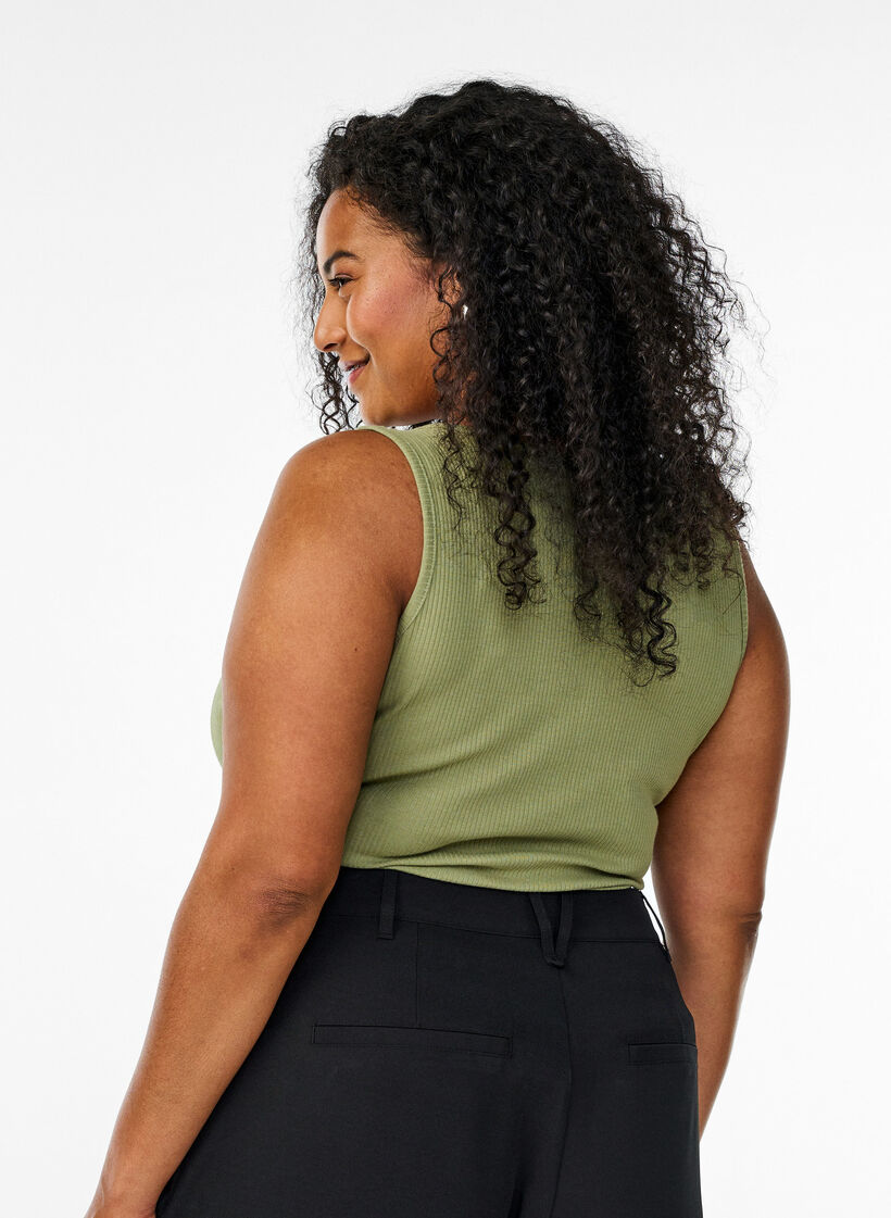 Slim-fit tank top with rhinestones, Green, Model image number 2