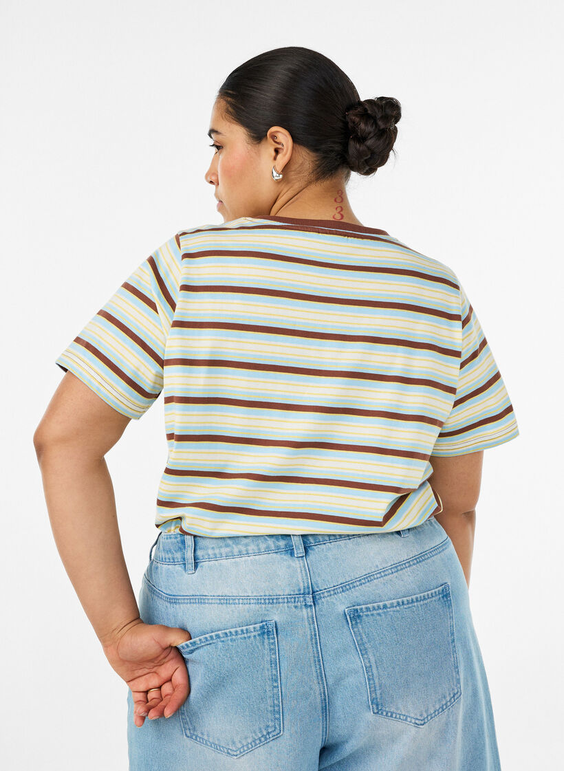 Striped organic cotton T-shirt, Brown, Model image number 2
