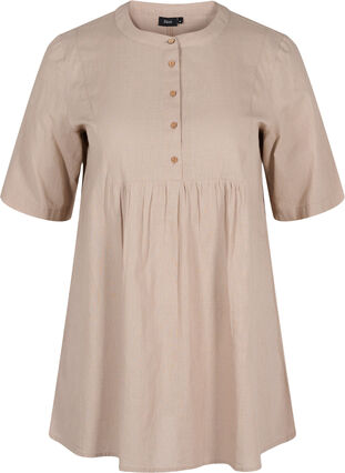 Short-sleeved tunic with buttons, Simply Taupe, Packshot image number 0