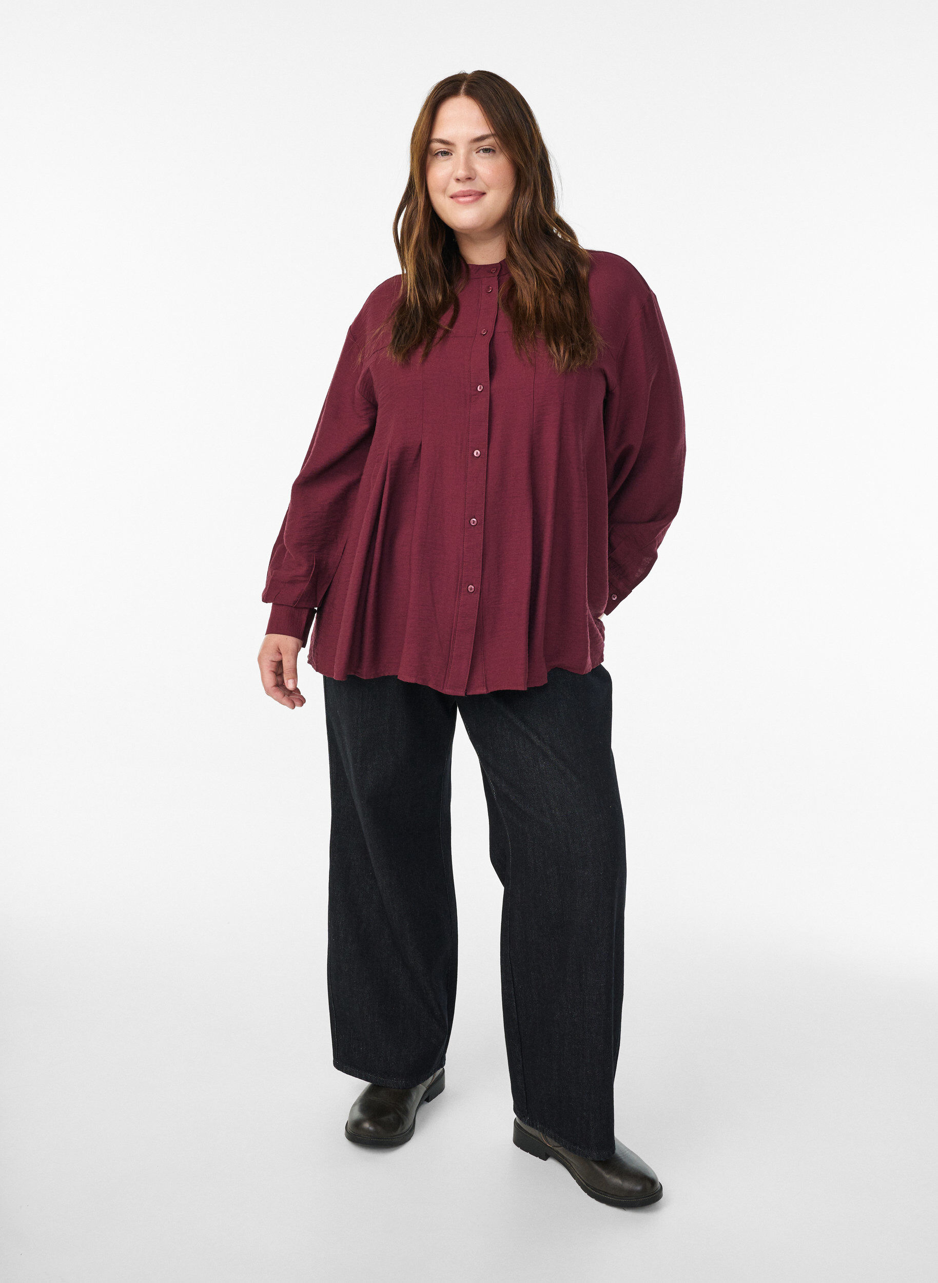 Zizzifashion Viscose shirt with A-line shape, Red, Model image number 1