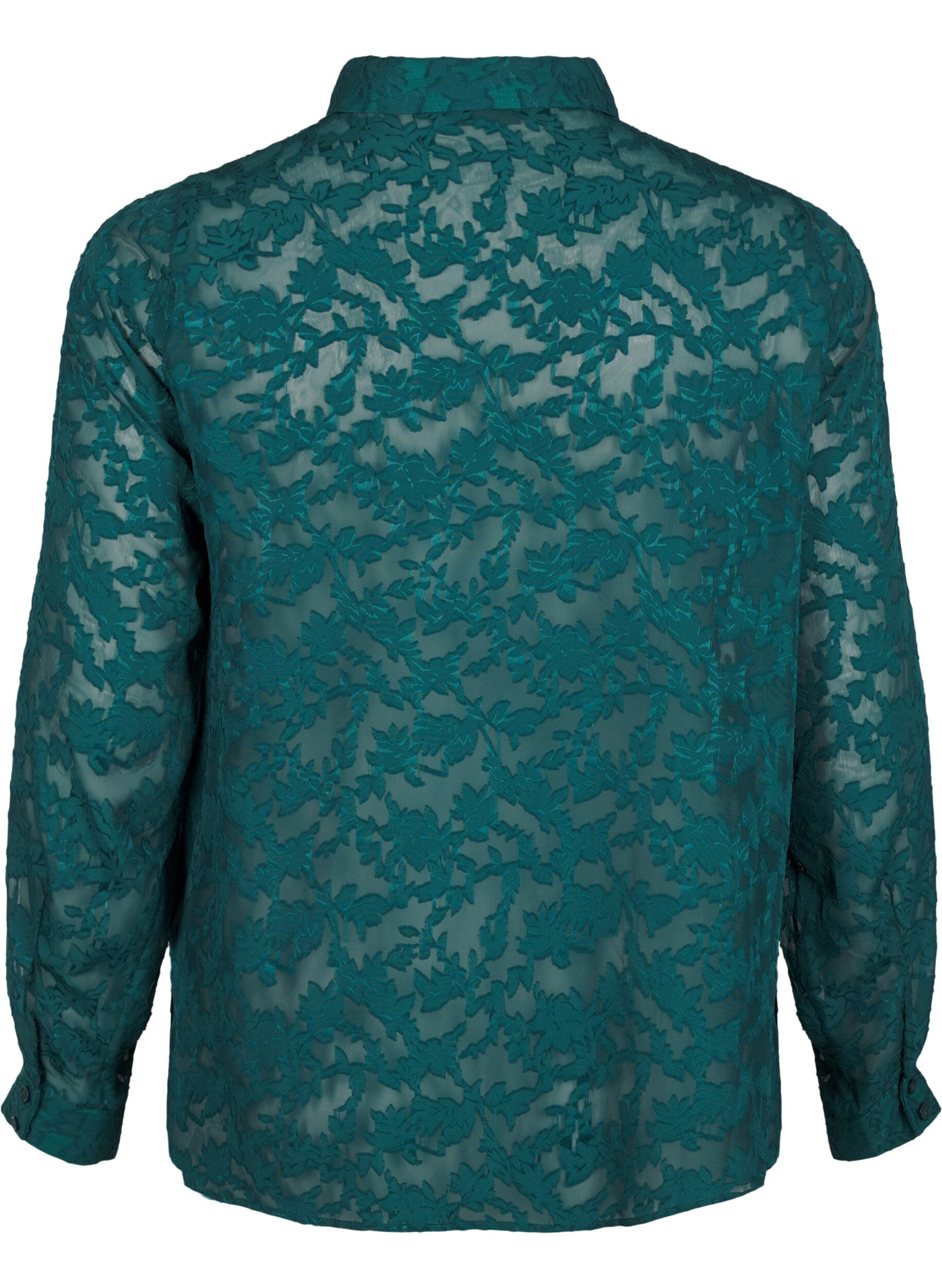 Zizzifashion Jacquard shirt with buttons, Rain Forest, Packshot image number 1