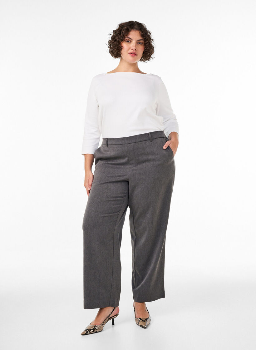 High-waisted tailored trousers with straight fit, Dark Grey, Model image number 0