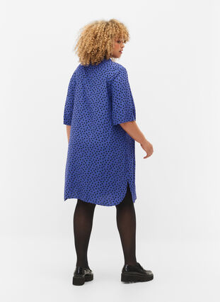 Long polka dotted shirt in viscose, R.Blue w. Black Dot, Model image number 1