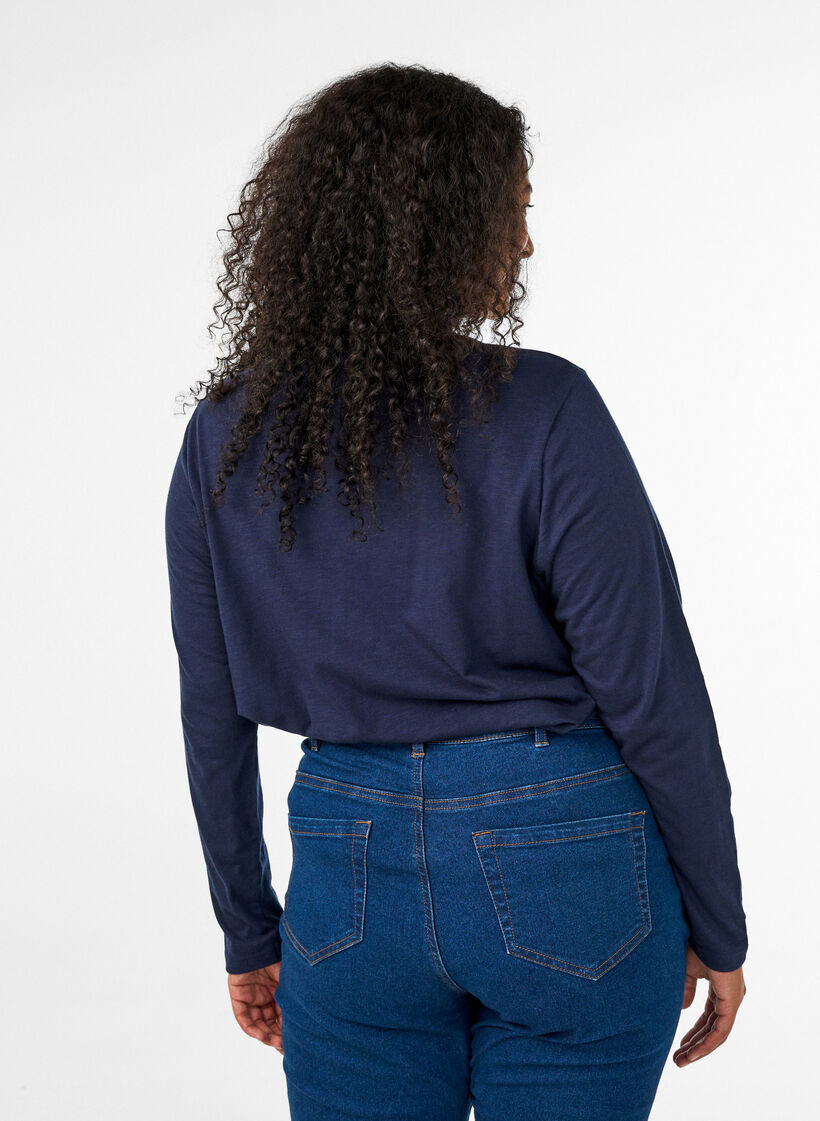 Long-sleeved t-shirt with V-neck and buttons, Blue, Model image number 2