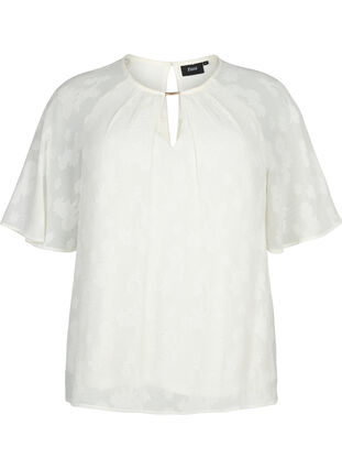 Short-sleeved blouse with structure, Warm Off-white, Packshot image number 0
