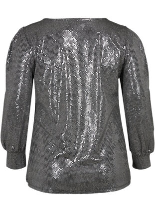Sequined blouse with 3/4 length sleeves, Silver, Packshot image number 1