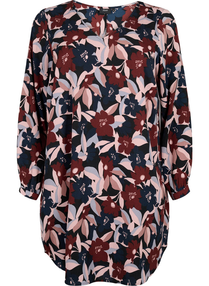 V-neck dress with print, Black R. Flower AOP, Packshot image number 0