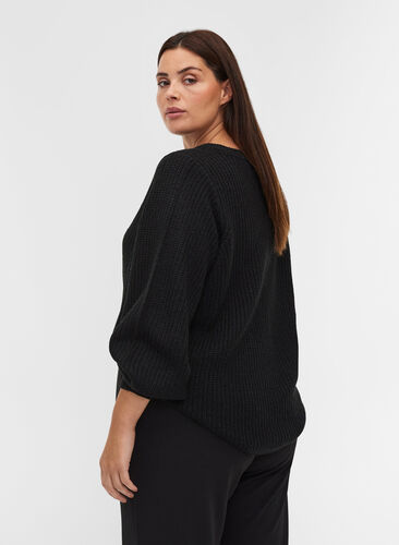 Short rib-knit cardigan with button fastening, Black, Model image number 1