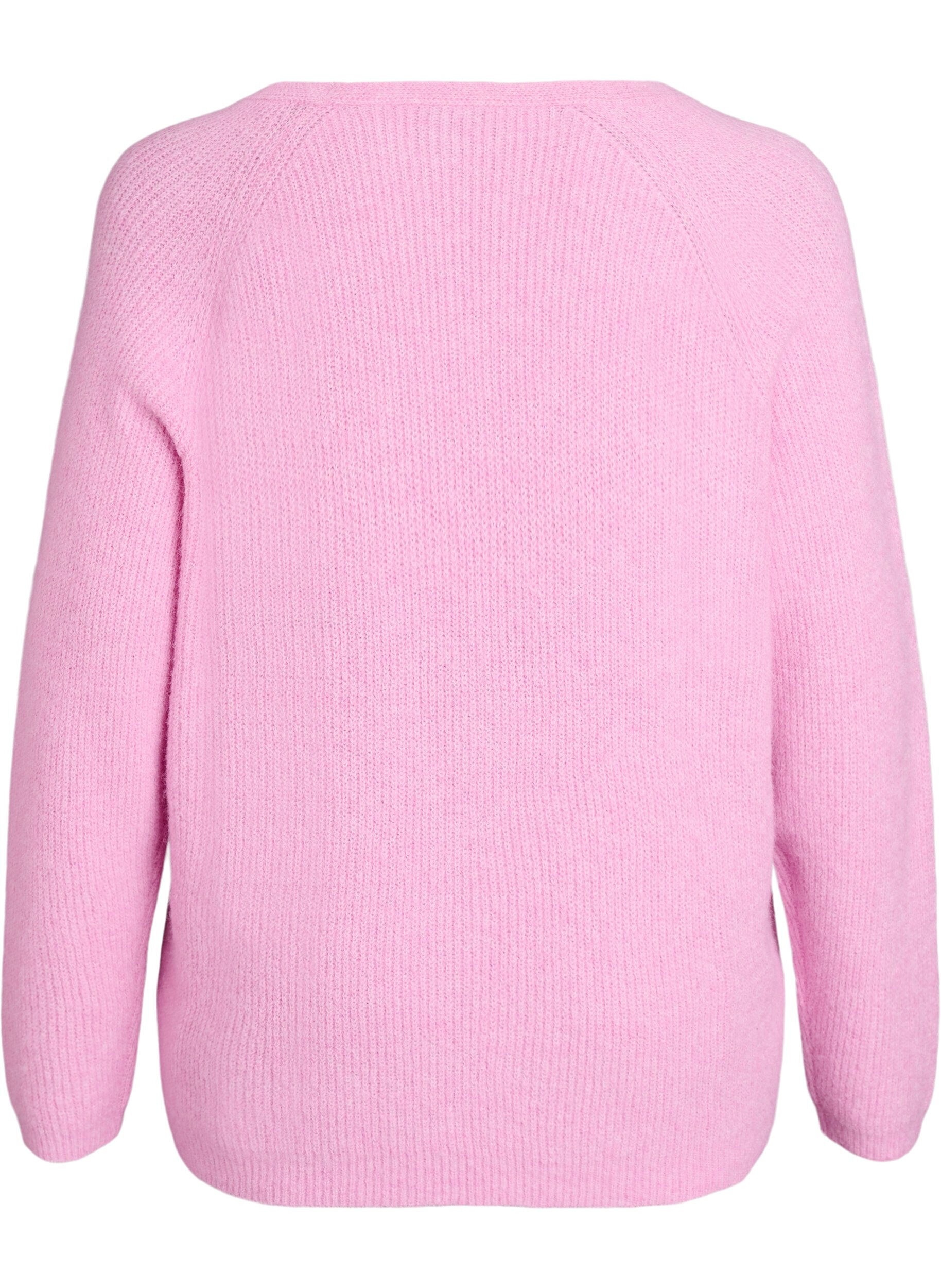 Zizzifashion Knitted blouse with V-neck and raglan sleeves, Pink, Packshot image number 1
