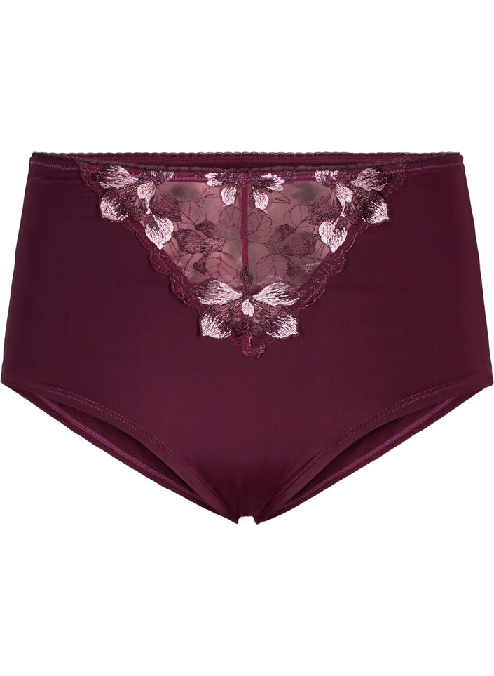Microfibre panties with floral embroidery, Dark Bordeaux, Packshot image number 0