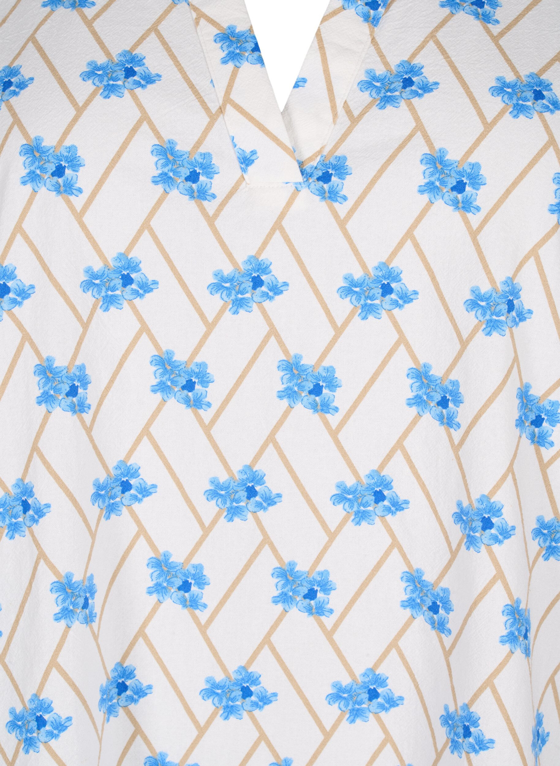 Zizzifashion Floral cotton tunic in cotton, Snow White Flower, Packshot image number 2