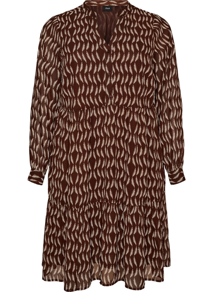 Dress with all-over print and a ruffle layer, Brown, Packshot image number 0