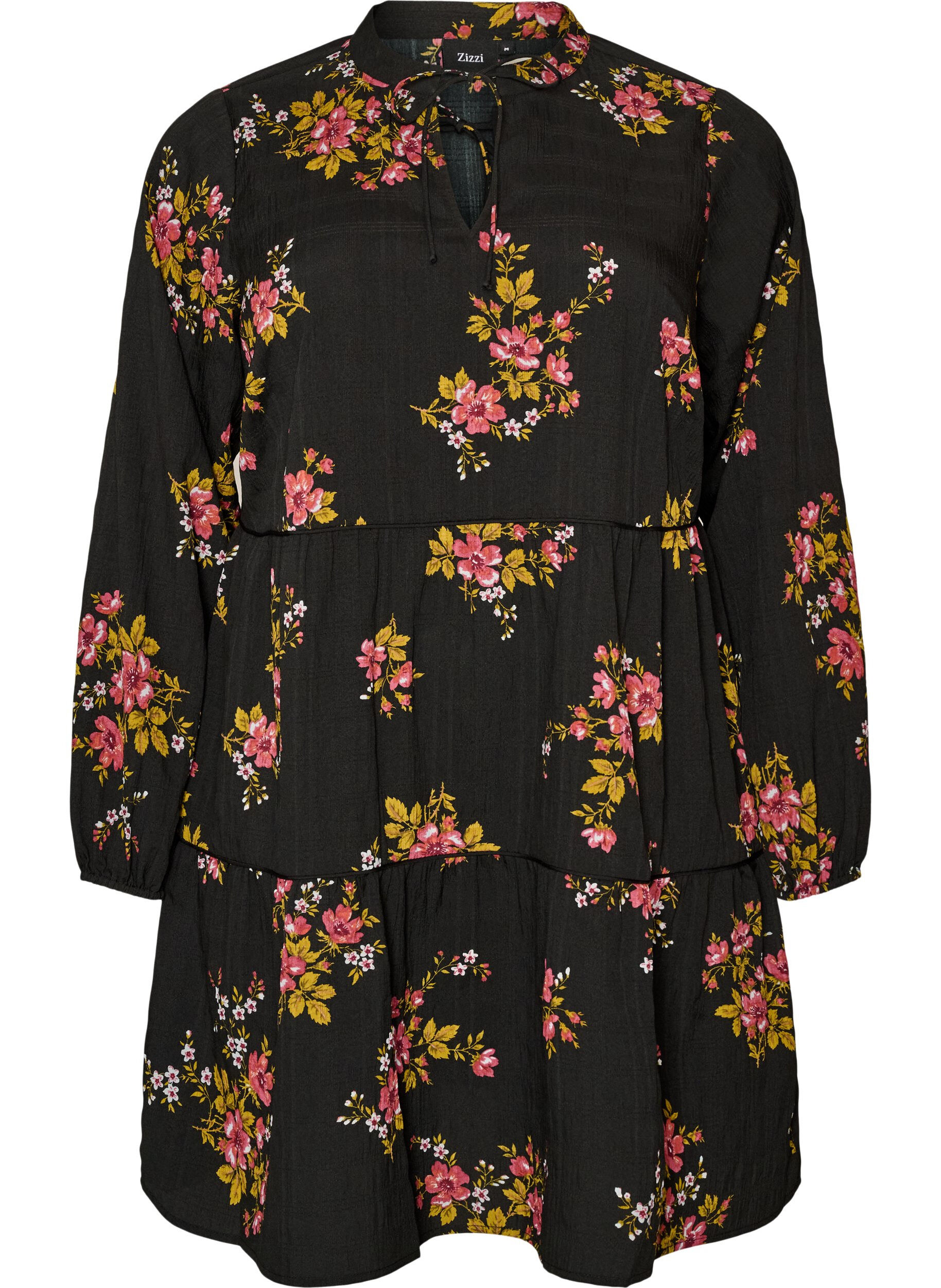 ZizzifashionFloral print dress with tie fastening, Black, Packshot image number 0