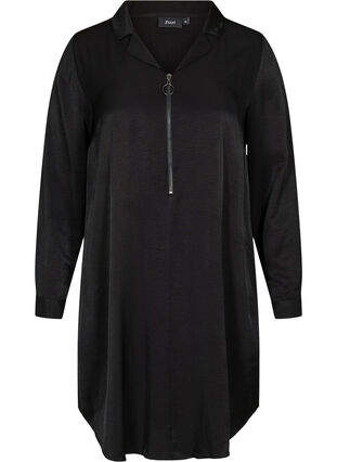 Long-sleeved dress with collar and zip, Black, Packshot image number 0
