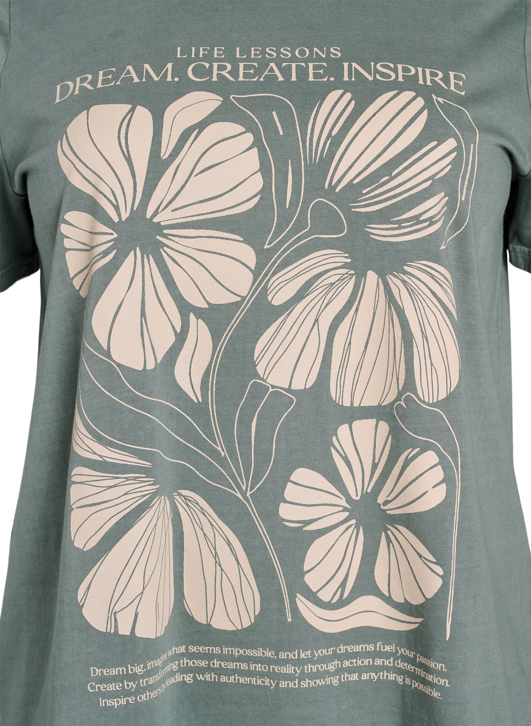 Zizzifashion Organic cotton T-shirt with text and floral print, Green, Packshot image number 2