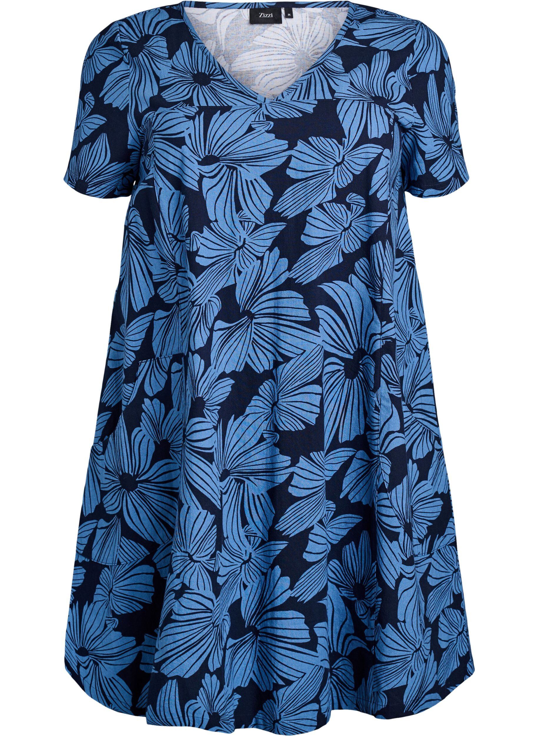 ZizzifashionShort a-line dress with floral print, Blue, Packshot image number 0