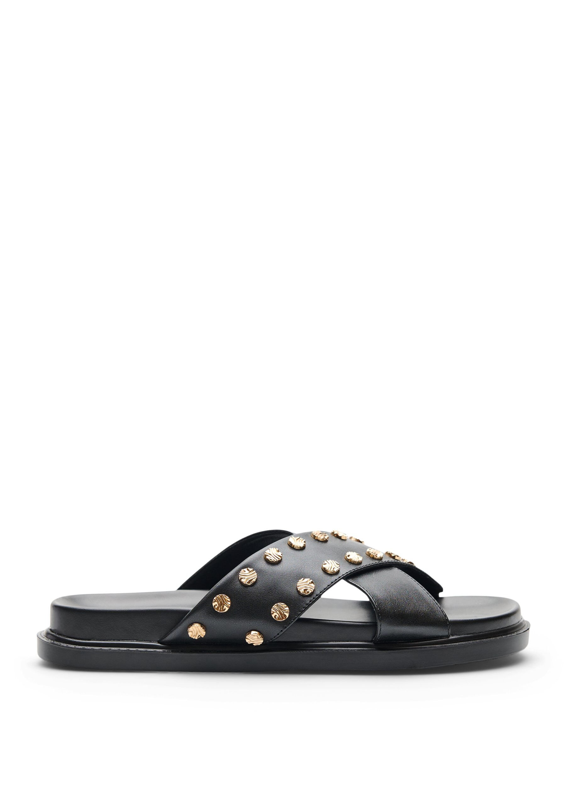 Zizzifashion Sandal with criss-cross straps and decorative studs, Black, Packshot image number 0