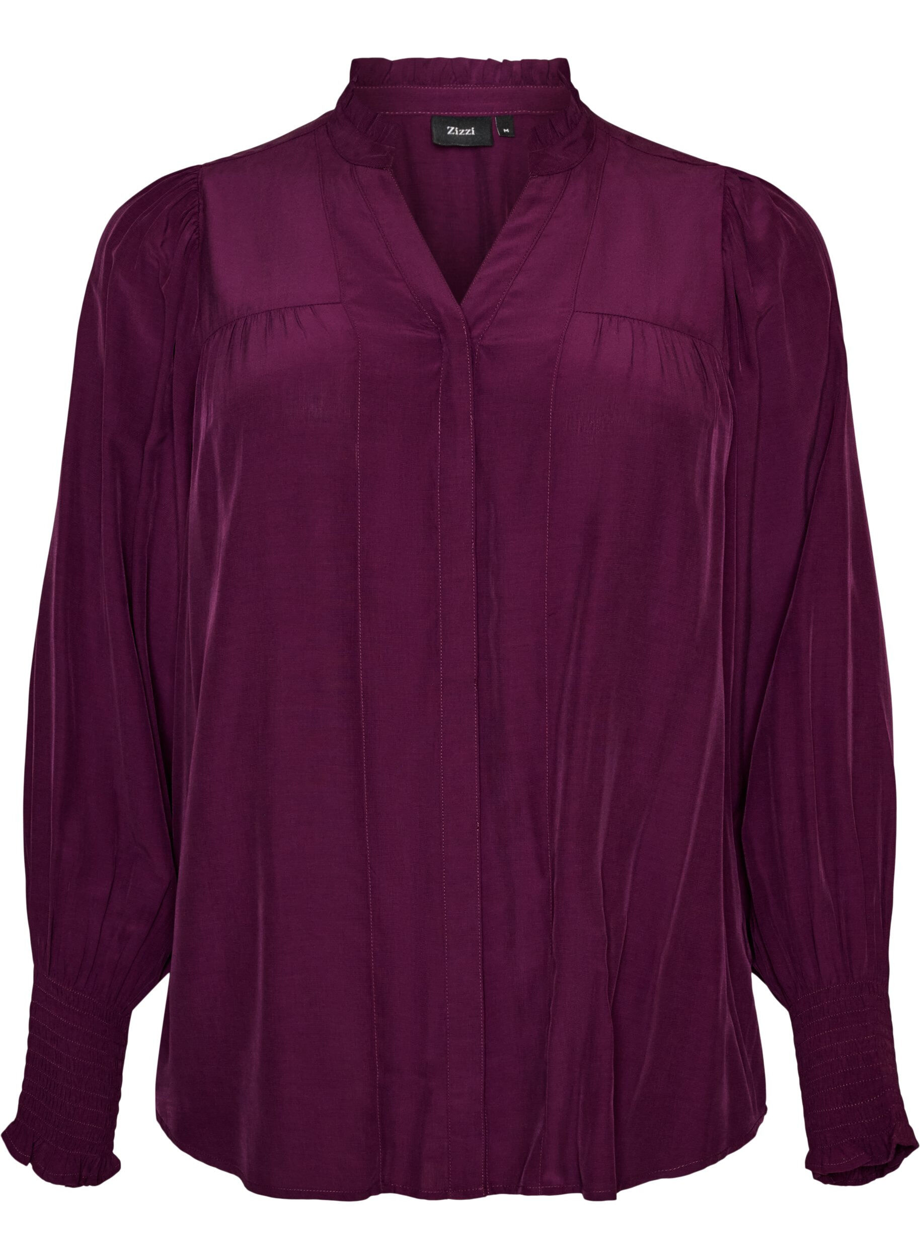 ZizzifashionBlouse with ruffle collar and ruching, Purple, Packshot image number 0