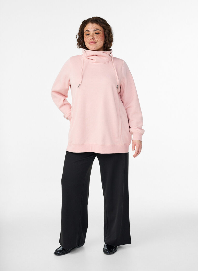 Sweatshirt with high collar and pockets, Red, Model image number 1