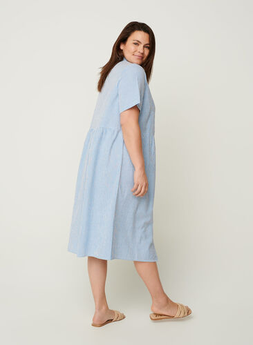 Striped cotton midi dress, Light blue denim, Model image number 1