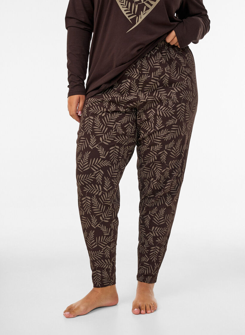 Cotton pyjamas pants with print, Brown, Model image number 0