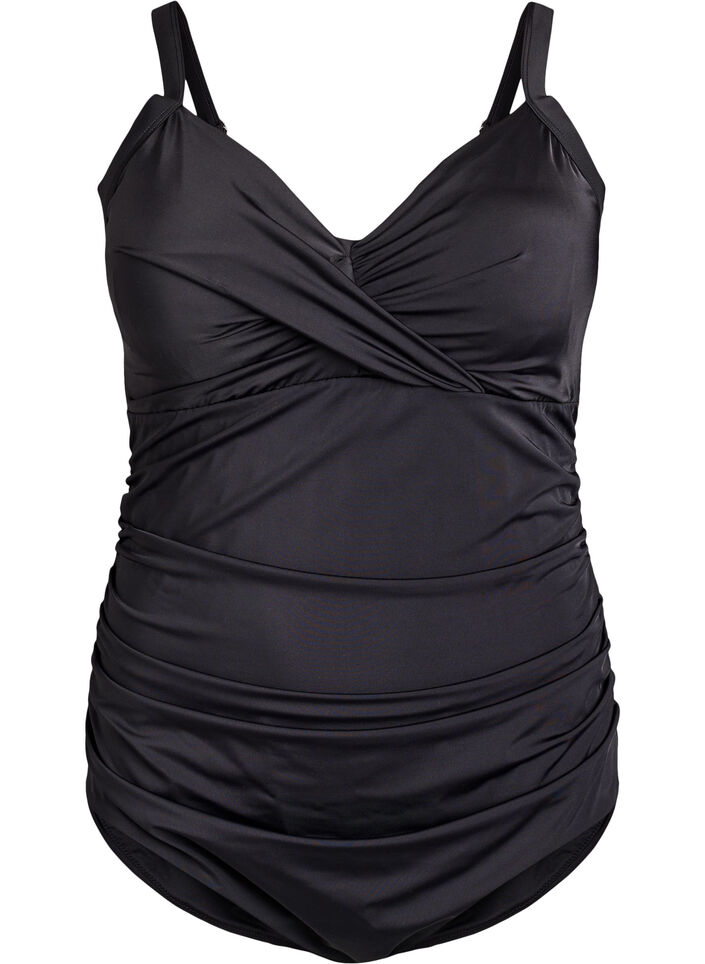 Swimsuit with underwire and ruched effect, Black, Packshot image number 0