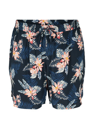 Viscose shorts with print and pockets, Blue Flower Leaf AOP, Packshot image number 0