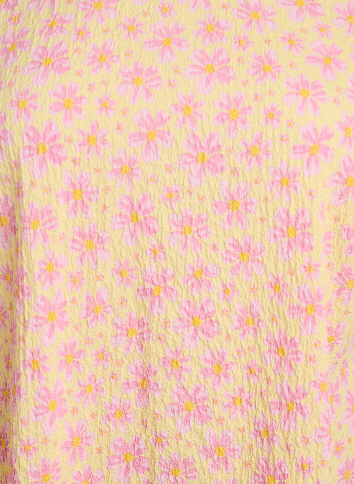 Short dress with a crinkled texture and short sleeves, Yellow, Packshot image number 2